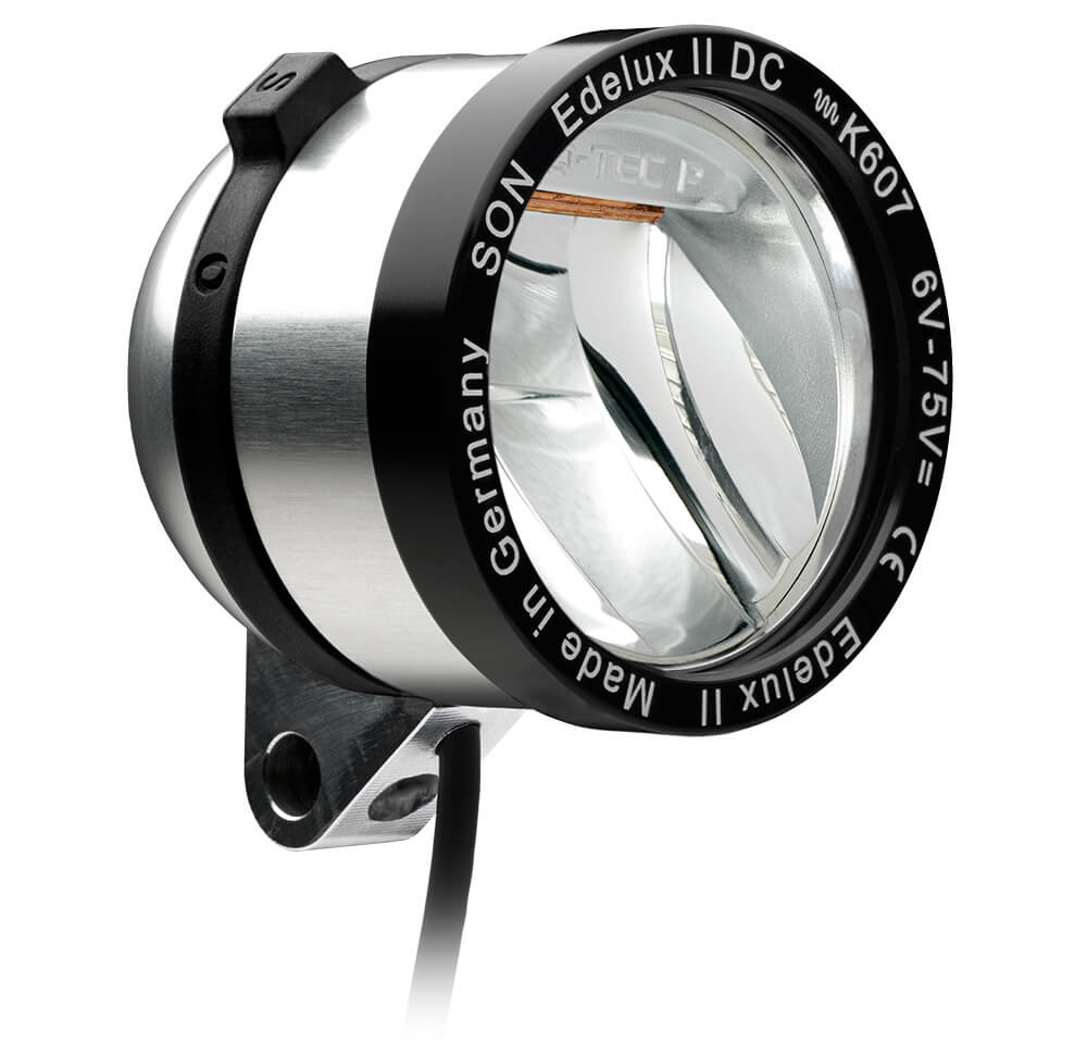 Edelux II DC, 140 cm cable, for 6 to 75 Volts, with switch, with rear light connection, silver anodized